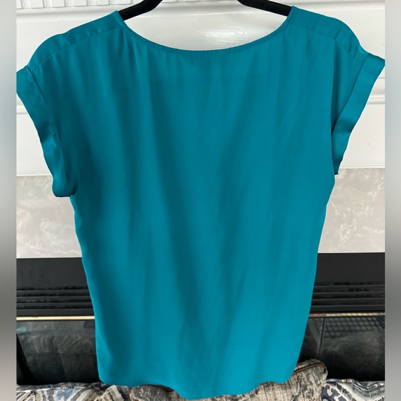 EXPRESS Silky Zip Front Teal Blouse - Picture 2 of 2